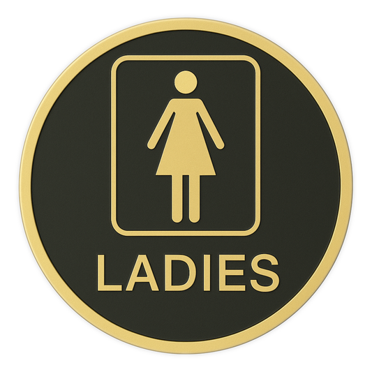 Pack of 2 | Smeeps “LADIES” Restroom Sign – Round 15.24 cm | Elegant Black & Gold Finish | Self-Adhesive | Waterproof & Durable | Ideal for Offices, Hotels, Cafés, and Commercial Use