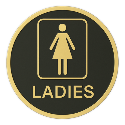 Smeeps “LADIES” Restroom Sign – Round 15.24 cm | Elegant Black & Gold Finish | Self-Adhesive | Waterproof & Durable | Ideal for Offices, Hotels, Cafés, and Commercial Use