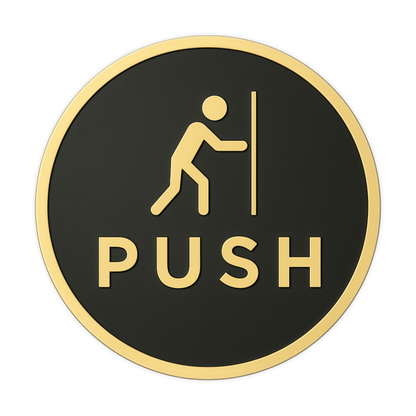 Smeeps “PUSH” Door Sign – Round 15.24 cm | Black & Gold Finish | Self-Adhesive | Waterproof & Durable | Ideal for Office, Restaurant, and Retail Entrances