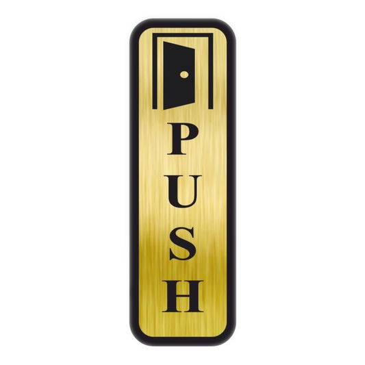 Smeeps Vertical “PUSH” Door Sign – 19 x 6 cm | Gold Brushed Finish with Black Border | Adhesive Back | Stylish & Durable Metal-Look Plate for Offices, Shops, and Hotels