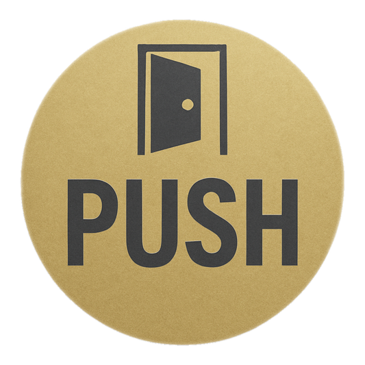 Smeeps Round “PUSH” Door Sticker – 15.24 cm | Gold Finish with Bold Black Print | Adhesive Vinyl Decal for Glass, Metal & Wood Doors | Easy to Apply | Office, Retail & Hospitality Use