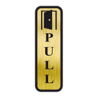 Smeeps Vertical “PULL” Door Sign – 19x6 cm | Elegant Gold Finish with Black Text & Door Icon | Adhesive Sticker for Glass, Metal & Wood Surfaces | Perfect for Office, Shops & Hotels