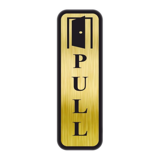 Smeeps Vertical “PULL” Door Sign – 19x6 cm | Elegant Gold Finish with Black Text & Door Icon | Adhesive Sticker for Glass, Metal & Wood Surfaces | Perfect for Office, Shops & Hotels