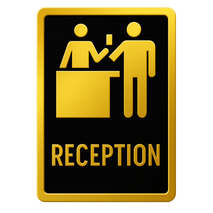 Smeeps Reception Sign Sticker – 13.97 x 10.16 cm Office Vinyl Label | Gold & Black Premium Design | Waterproof & Durable