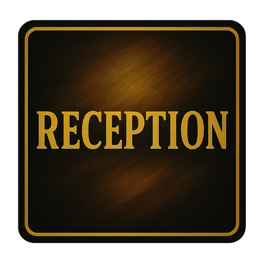 Smeeps Reception Sticker – 15.50 x 15.24 cm Square Vinyl Office Sign | Classic Gold Lettering on Black | Waterproof & Durable Door Label