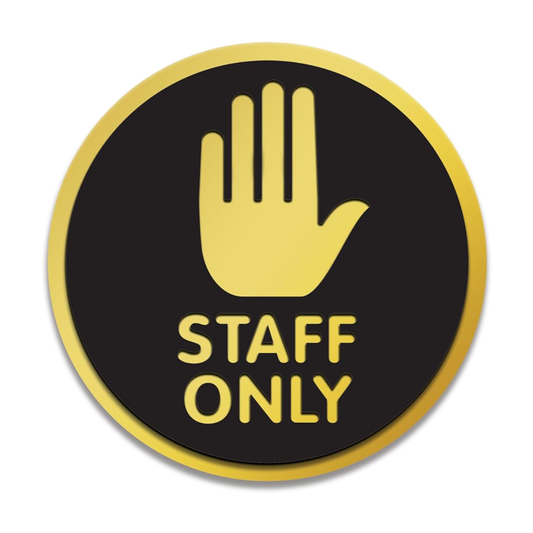 Smeeps Round “STAFF ONLY” Sticker Sign – 15.24 cm | Bold Hand Symbol in Gold & Black | Premium Vinyl Door Label for Restricted Office & Commercial Areas