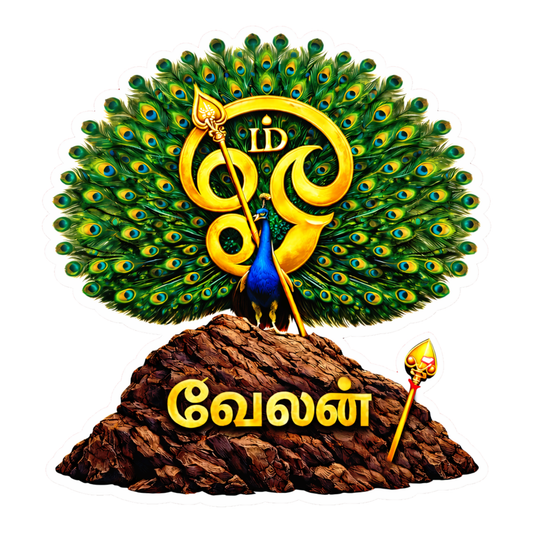 Smeeps Lord Murugan Vel Peacock Sticker – 13.97 × 12.95 cm (5.5 × 5.1 Inch) Spiritual Tamil Velan Vinyl Decal for Door & Wall | Waterproof UV Resistant Religious Sticker