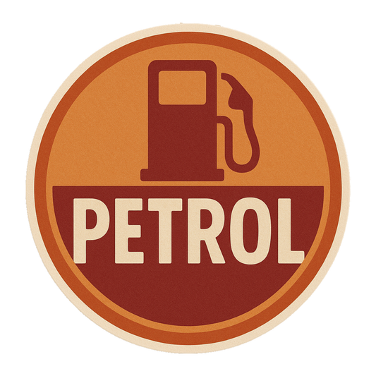 Smeeps Petrol Sticker – 8.89 x 8.89 cm Round Vintage Fuel Pump Icon Design | Bold Petrol Reminder Vinyl Decal | Waterproof & Weatherproof
