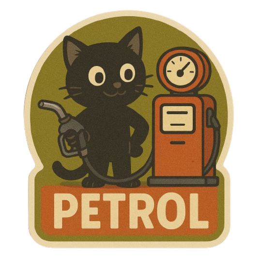 Smeeps Petrol Sticker – 10x 10 cm Vintage Cat Design | Fuel Type Indicator for Car & Bike | Waterproof Vinyl Decal