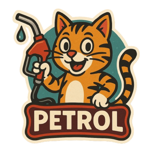 Smeeps Petrol Sticker – 10x 10 cm Cute Orange Cat Holding Fuel Nozzle | Fuel Type Label for Cars & Bikes | Waterproof Vinyl Decal
