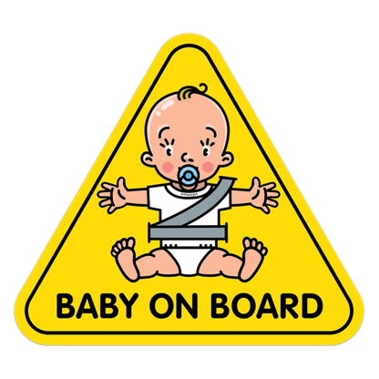 Smeeps Baby on Board Car Sticker, 13.57 x 12.07 cm Triangle, Bright Yellow Safety Decal with Cartoon Baby – Waterproof & Weatherproof for Rear Windows