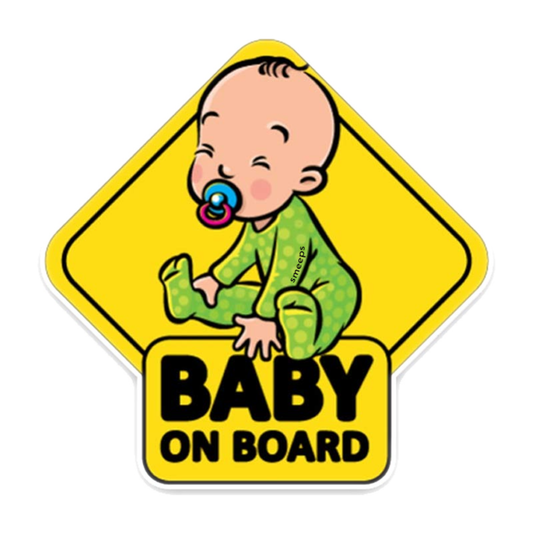 Smeeps Baby on Board Car Sticker, 14.7 x 14.7 cm Diamond Shape – Smiling Baby in Green Pajamas, Waterproof Safety Sign for Vehicles