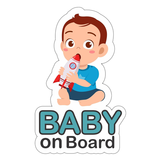Pack of 2 | Smeeps Baby on Board Sticker – 14 x 8.6 cm | Cute Baby Boy with Rocket Design | Waterproof Vinyl Car Safety Sign