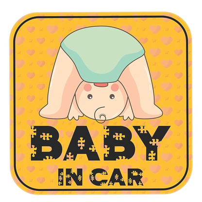 Smeeps Baby in Car Sticker – 15 x 15 cm | Cute Upside-Down Baby Design | Square Yellow Safety Sign for Vehicle Windows & Bumpers