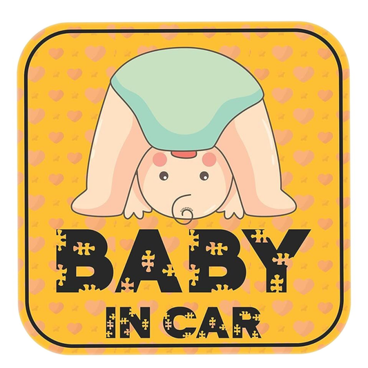 Smeeps Baby in Car Sticker – 15 x 15 cm | Cute Upside-Down Baby Design | Square Yellow Safety Sign for Vehicle Windows & Bumpers