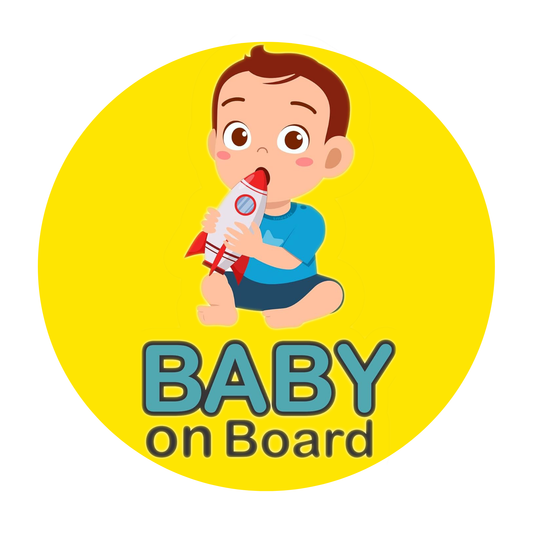 Smeeps Baby on Board Sticker – 15.24 cm Round | Cute Baby with Rocket Toy Design | Waterproof Car Safety Sign