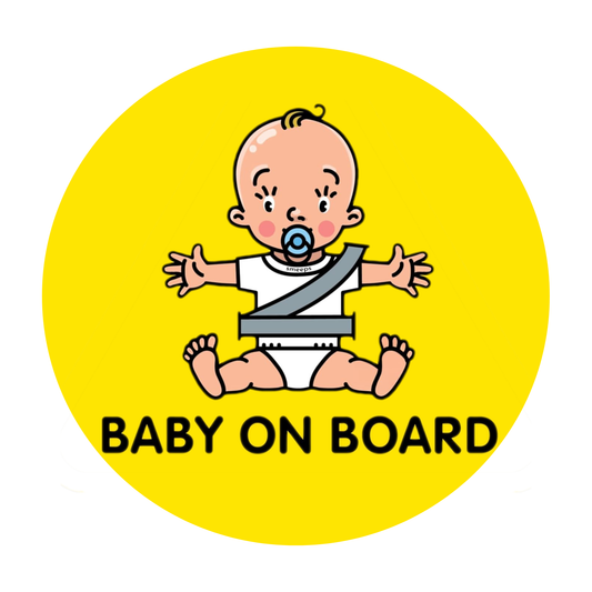 Smeeps Baby on Board Sticker – 15.24 cm Round | Cute Pacifier Baby Design | Yellow & Black Waterproof Car Safety Sign