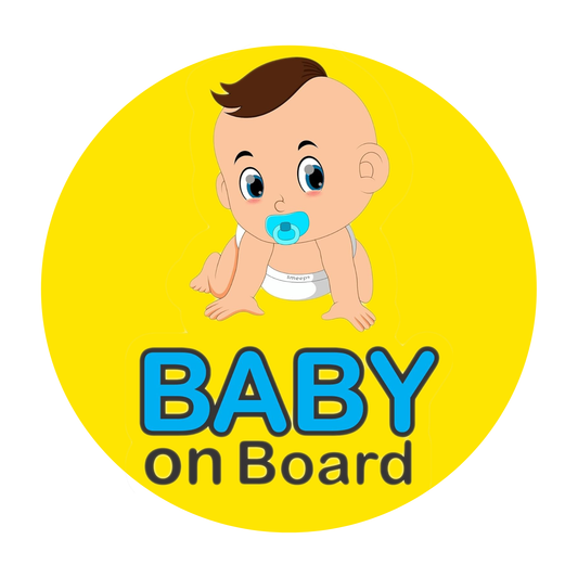 Smeeps Baby on Board Sticker – 15.24 cm Round | Cute Crawling Baby Boy Design | Yellow & Blue Waterproof Car Safety Sign