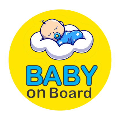 Smeeps Baby on Board Sticker – 15.24 cm Round | Sleeping Baby on Cloud Design | Yellow & Blue Waterproof Car Safety Sign