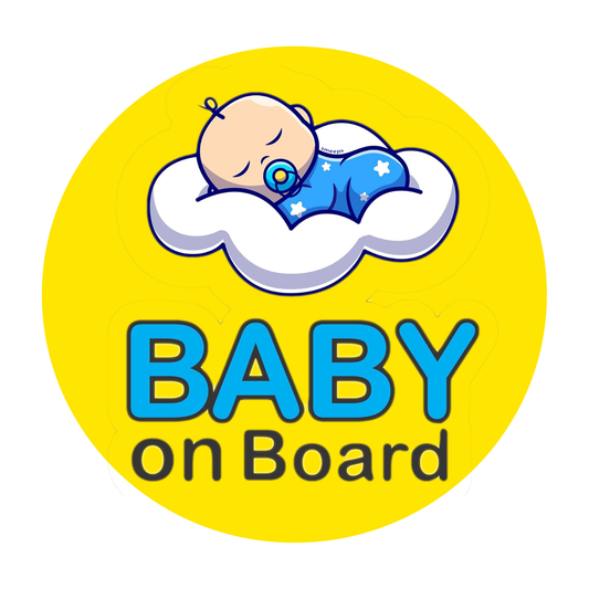 Smeeps Baby on Board Sticker – 15.24 cm Round | Sleeping Baby on Cloud Design | Yellow & Blue Waterproof Car Safety Sign