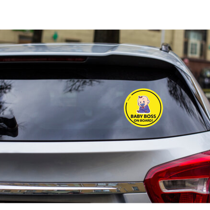 Smeeps Baby Boss on Board Car Sticker, 15.24 cm Round, Bold Yellow Safety Decal for Rear Windows – Waterproof & Weatherproof