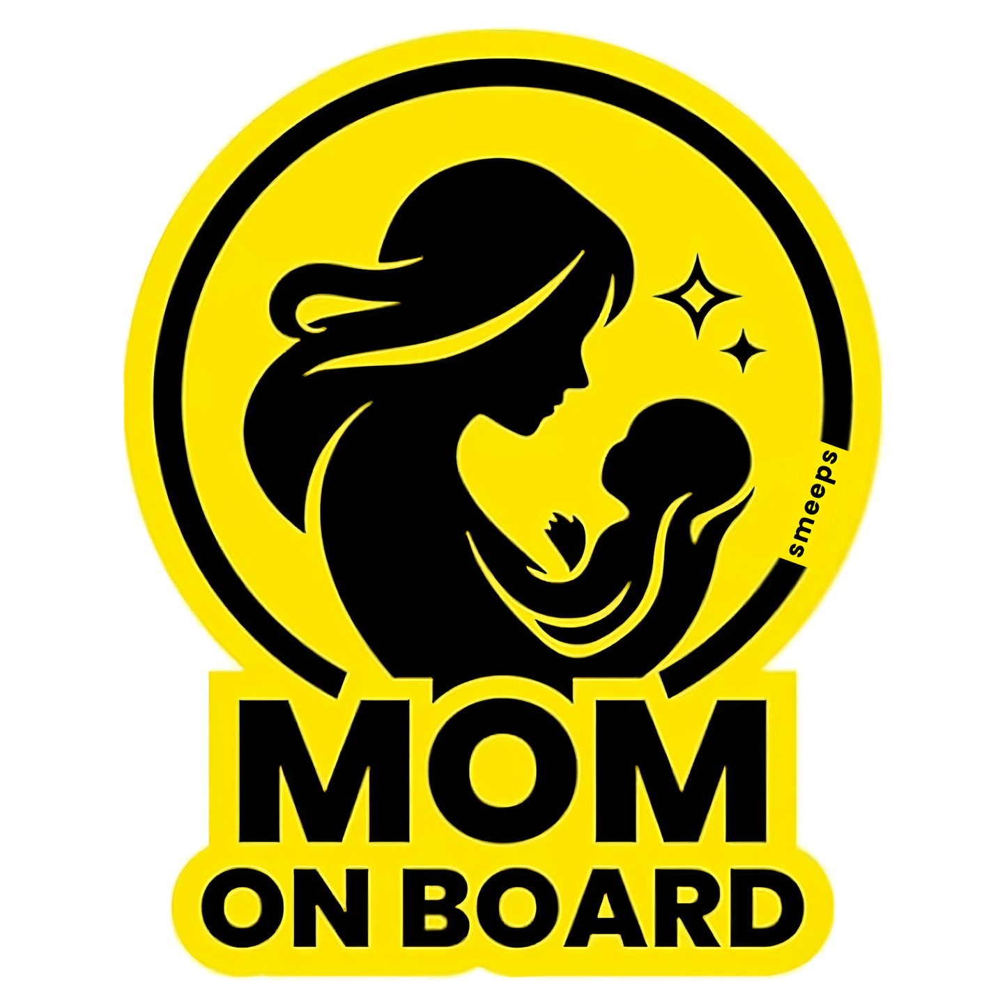 Pack of 2 | Smeeps Mom On Board Safety Sticker – 15.24 cm Car Window Sign for Mothers | High-Visibility Yellow Vinyl Decal