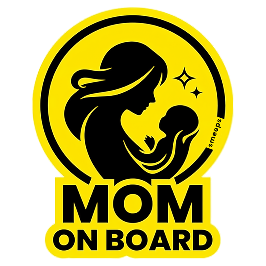 Pack of 2 | Smeeps Mom On Board Safety Sticker – 15.24 cm Car Window Sign for Mothers | High-Visibility Yellow Vinyl Decal