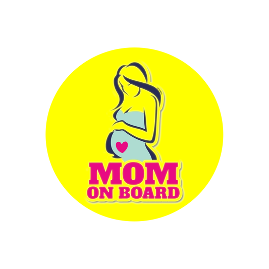 Pack of 2 | Smeeps Mom on Board Sticker – 15.24 cm Round | Stylish Pregnant Mom Design | Bright Yellow Waterproof Car Safety Sign