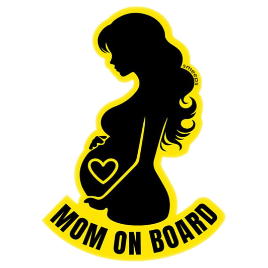Pack of 2 | Smeeps Mom on Board Sticker – 12.5 x 9 cm | Elegant Silhouette Design | Yellow & Black Waterproof Car Safety Sign