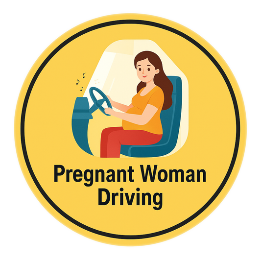 Pack of 2 | Smeeps Pregnant Woman Driving Sticker – 15.24 cm Round | Cute Maternity Safety Sign for Cars | Yellow Baby Bump Alert Decal