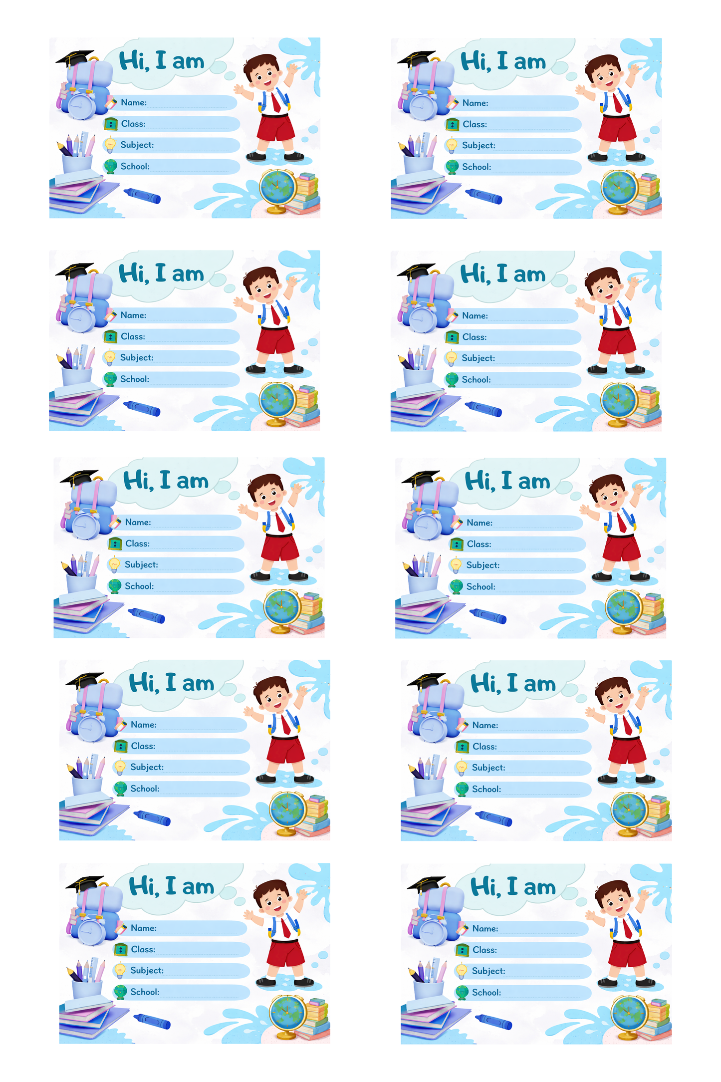 Smeeps Kids School Name Labels Sticker – 7.62 × 5.08 cm (3 × 2 Inch) Personalized Writable Notebook Labels for Students | Cute Cartoon School Stickers Pack of 10