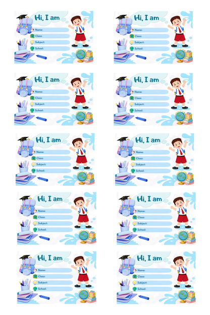 Smeeps Kids School Name Labels Sticker – 7.62 × 5.08 cm (3 × 2 Inch) Personalized Writable Notebook Labels for Students | Cute Cartoon School Stickers Pack of 10
