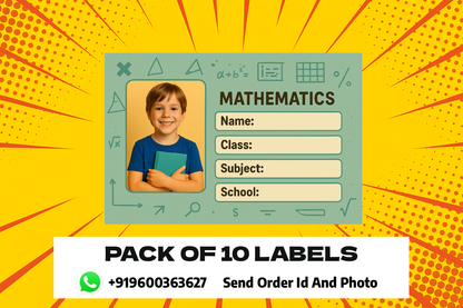 Smeeps Personalized Mathematics School Book Label – Custom Photo Name Sticker for Kids | 3.5 x 2 Inch Notebook Labels | Pack of 10