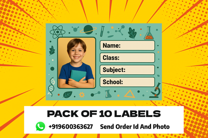 Smeeps Personalized Science School Book Label – Custom Photo Name Sticker for Kids | 3.5 x 2 Inch Notebook Labels | Pack of 10
