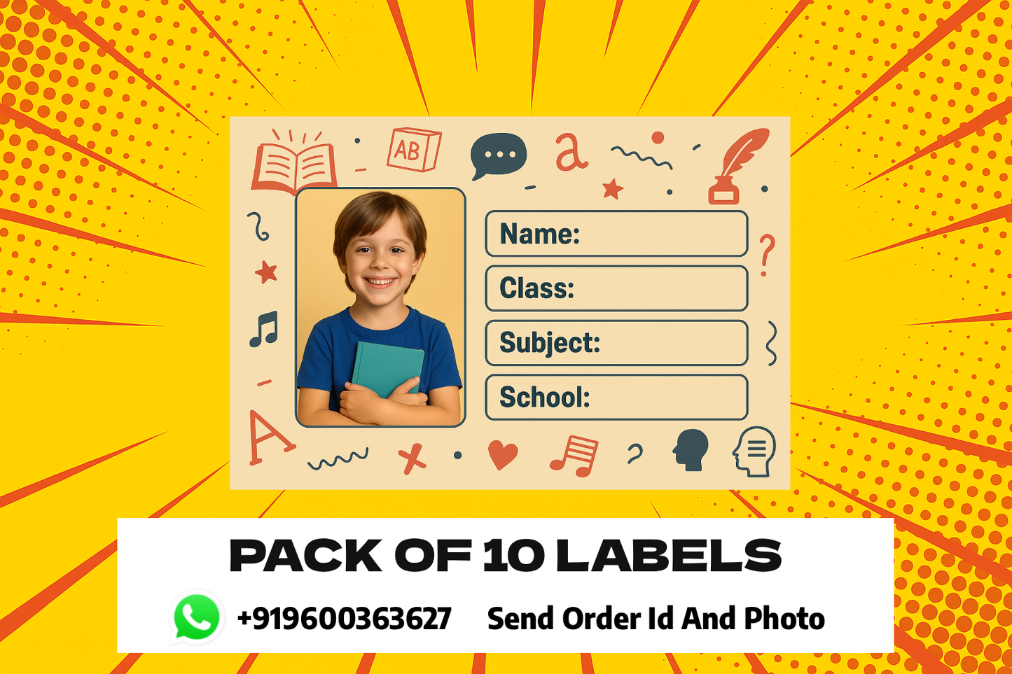 Smeeps Personalized School Book Label – Custom Photo Name Sticker for Kids | 3.5 x 2 Inch Notebook Labels | Pack of 10