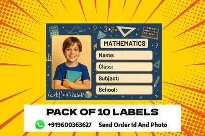 Smeeps Personalized Mathematics School Book Label – Custom Photo Name Sticker for Kids | 3.5 x 2 Inch Notebook Labels | Pack of 10