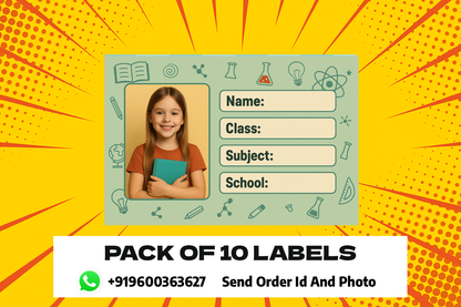 Smeeps Personalized Student Photo Label Sticker – Pack of 10 | 3.5 x 2 Inch School Notebook Name Labels | Custom Photo, Name, Class & Subject