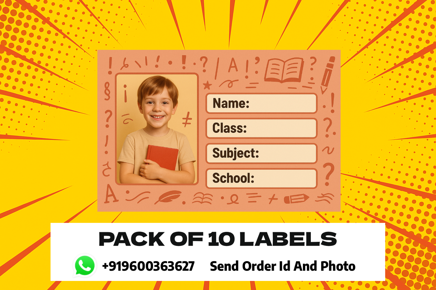Smeeps Personalized School Book Label – Custom Photo Name Sticker for Kids | 3.5 x 2 Inch Notebook Labels | Pack of 10