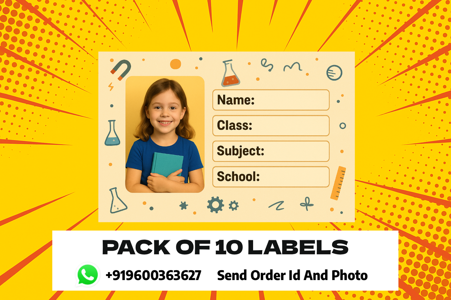 Smeeps Personalized School Book Label – Custom Photo Name Sticker for Kids | 3.5 x 2 Inch Notebook Labels | Pack of 10