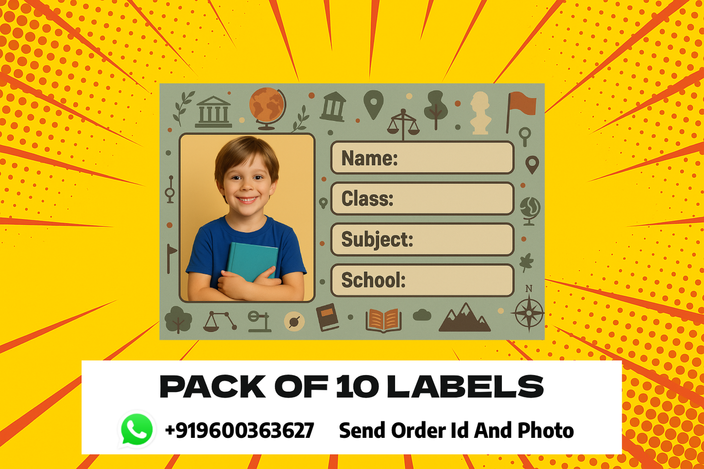 Smeeps Personalized School Book Label – Custom Photo Name Sticker for Kids | History & Social Science Theme | 3.5 x 2 Inch Notebook Labels | Pack of 10