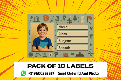 Smeeps Personalized School Book Label – Custom Photo Name Sticker for Kids | History & Social Science Theme | 3.5 x 2 Inch Notebook Labels | Pack of 10