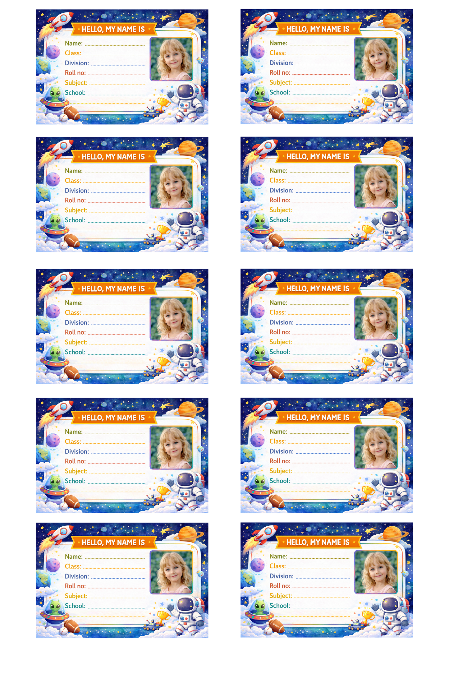 Smeeps Personalized Space Sports School Label Stickers – Pack of 10 | 3 x 2 Inch Custom Name Labels with Photo | Rocket, Astronaut & Sports Theme | Waterproof Premium Finish