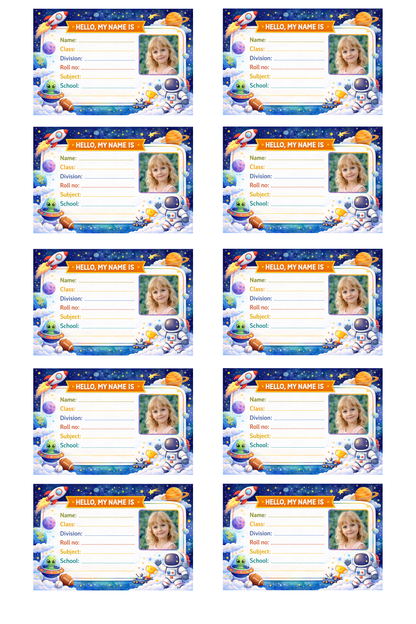 Smeeps Personalized Space Sports School Label Stickers – Pack of 10 | 3 x 2 Inch Custom Name Labels with Photo | Rocket, Astronaut & Sports Theme | Waterproof Premium Finish