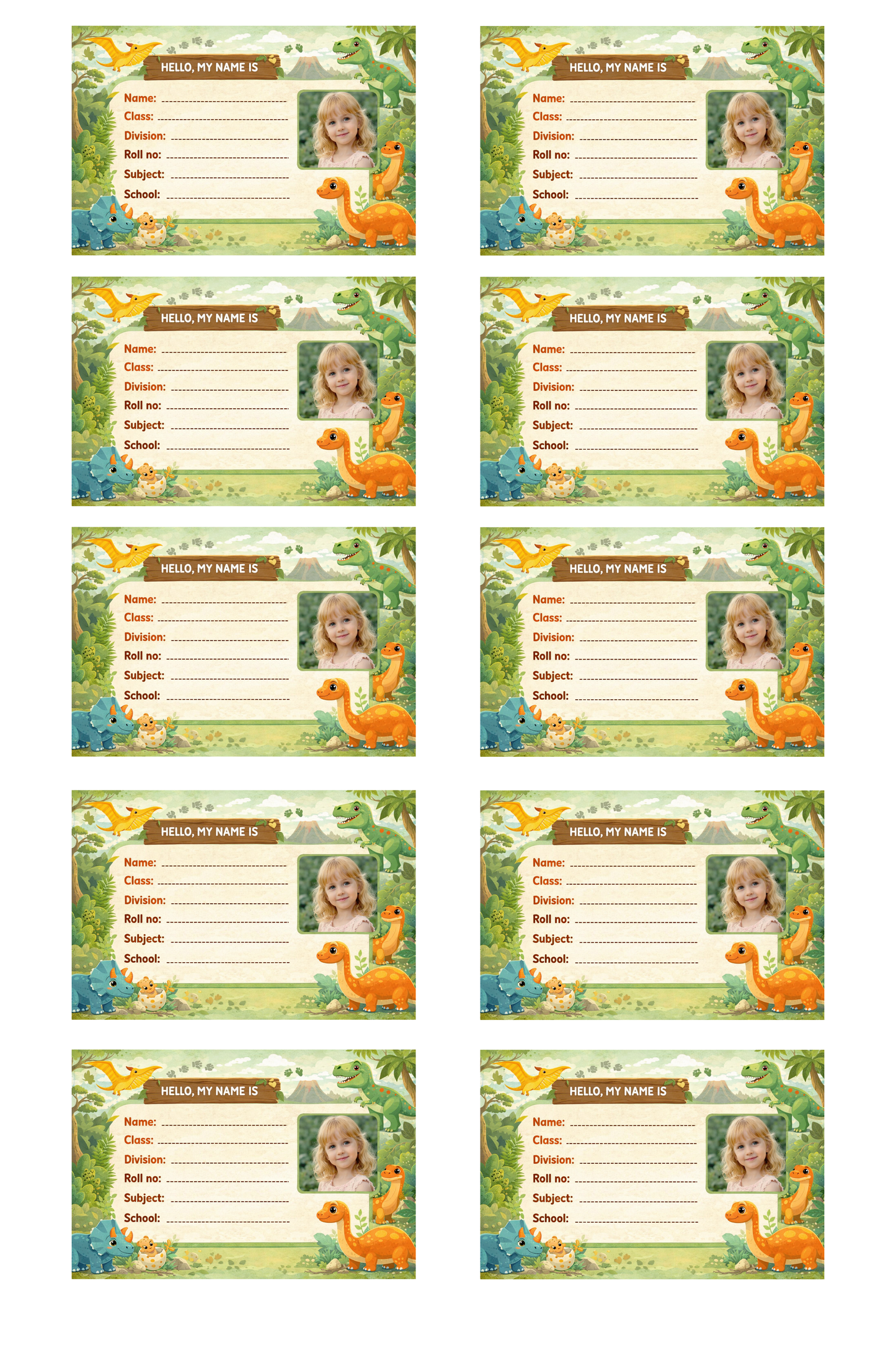 Smeeps Personalized Dinosaur School Label Stickers – Pack of 10 | 3 x 2 Inch Custom Name Labels with Photo | Cute Dino Jungle Theme | Waterproof Premium Finish