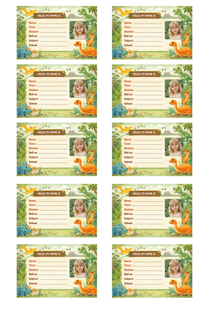 Smeeps Personalized Dinosaur School Label Stickers – Pack of 10 | 3 x 2 Inch Custom Name Labels with Photo | Cute Dino Jungle Theme | Waterproof Premium Finish