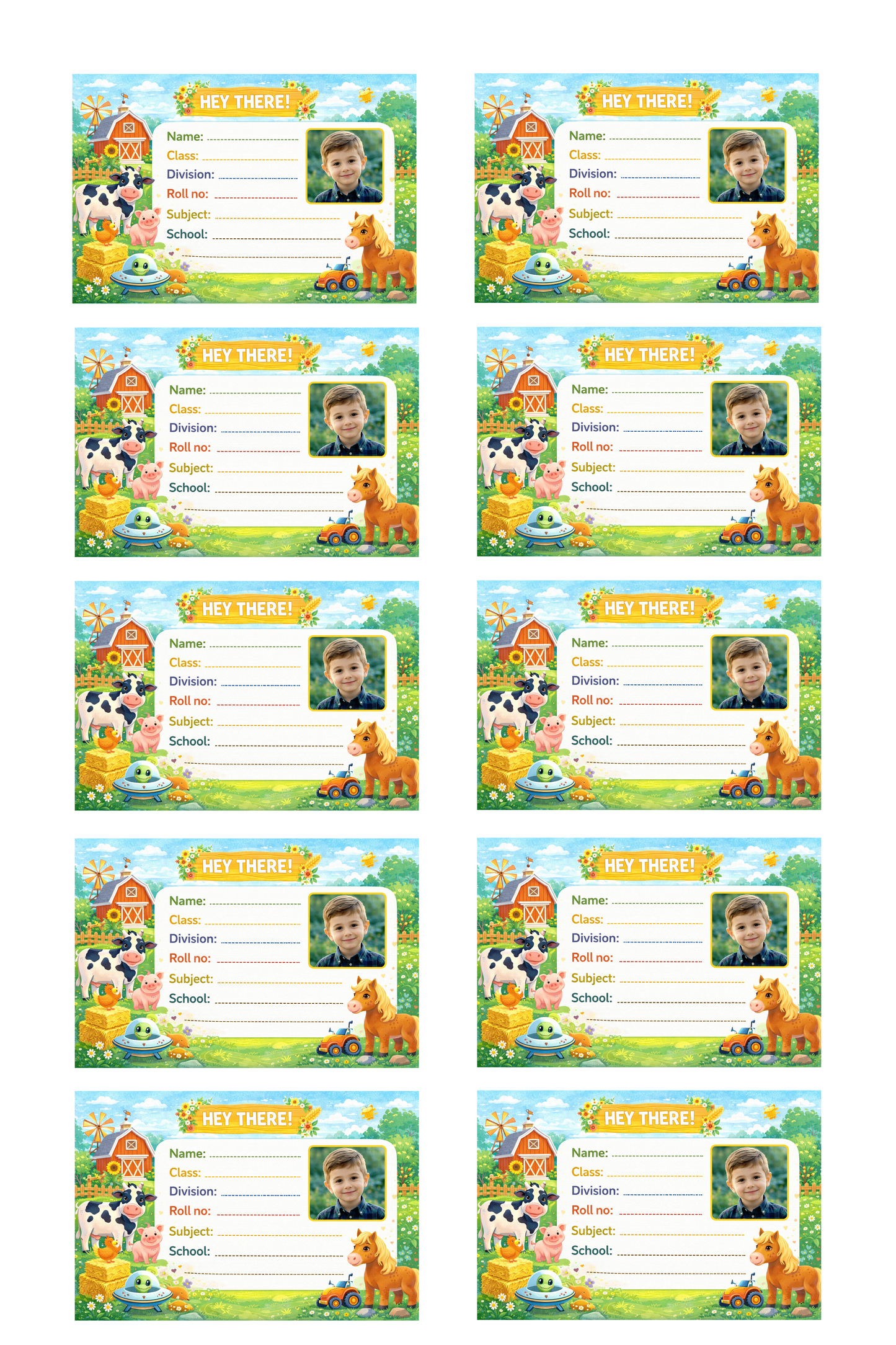 Smeeps Personalized Farm Animal School Label Stickers – Pack of 10 | 3 x 2 Inch Custom Name Labels with Photo | Cute Cow, Pig & Barn Theme | Waterproof Premium Finish