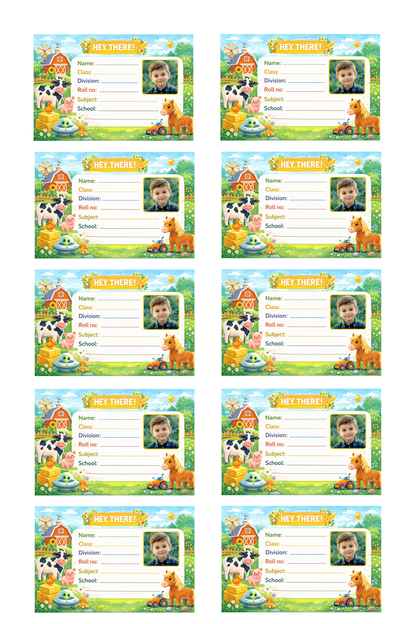 Smeeps Personalized Farm Animal School Label Stickers – Pack of 10 | 3 x 2 Inch Custom Name Labels with Photo | Cute Cow, Pig & Barn Theme | Waterproof Premium Finish