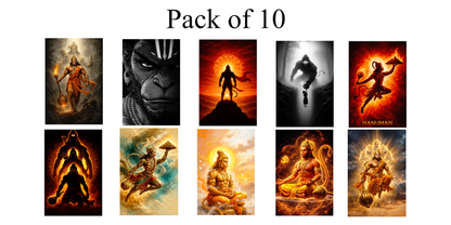 Smeeps Lord Hanuman Wall Poster Pack of 10 – A4 Size (8.27 × 11.69 Inches) | 300 GSM Thick Art Paper | Non-Gumming (No Adhesive) | High-Quality Spiritual & Mythology Prints