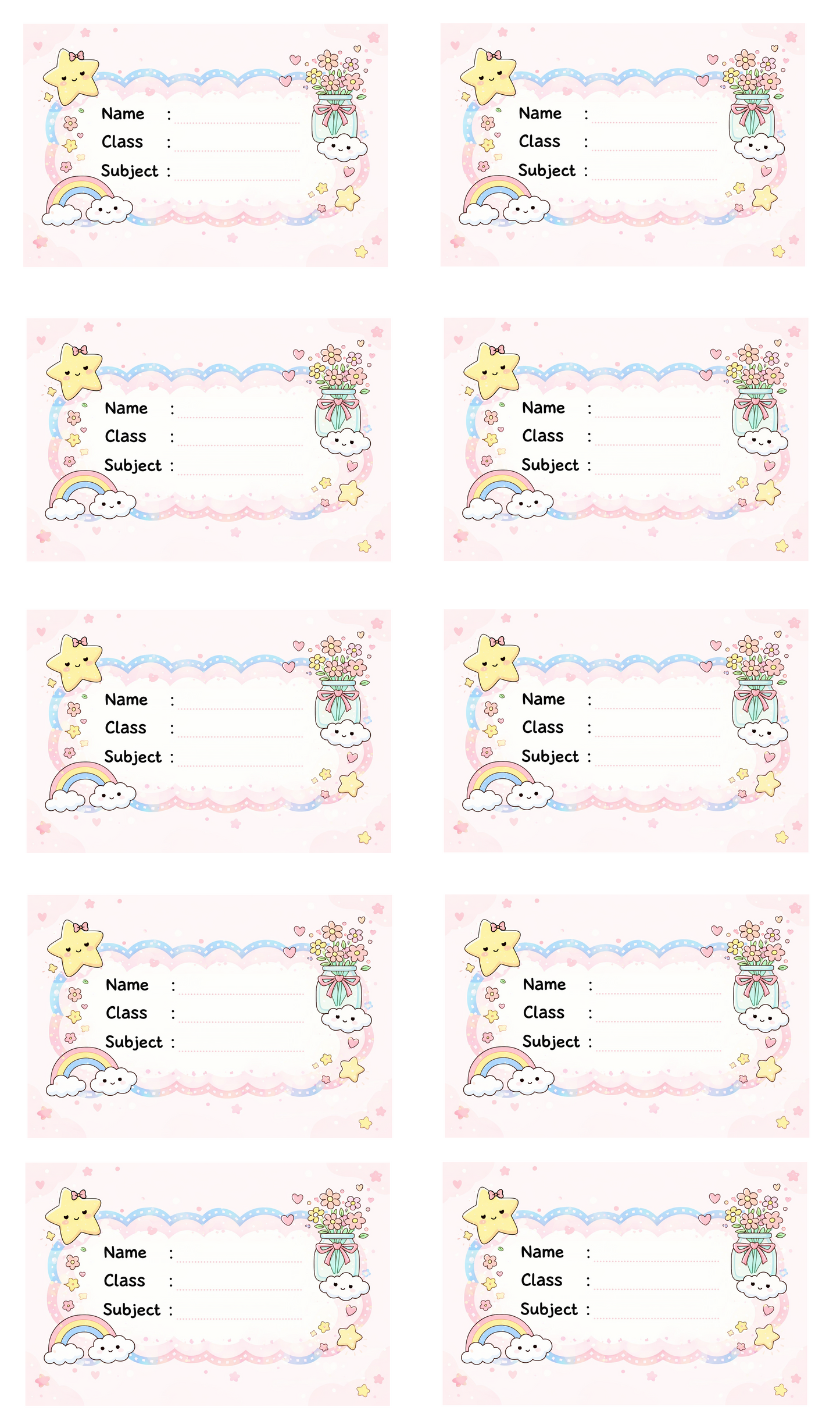 Smeeps Cute Pastel Rainbow School Name Labels Sticker – 7.62 × 5.08 cm (3 × 2 Inch) Personalized Writable Notebook Labels for Kids | Kawaii Cloud & Star Theme Sticker Pack of 10