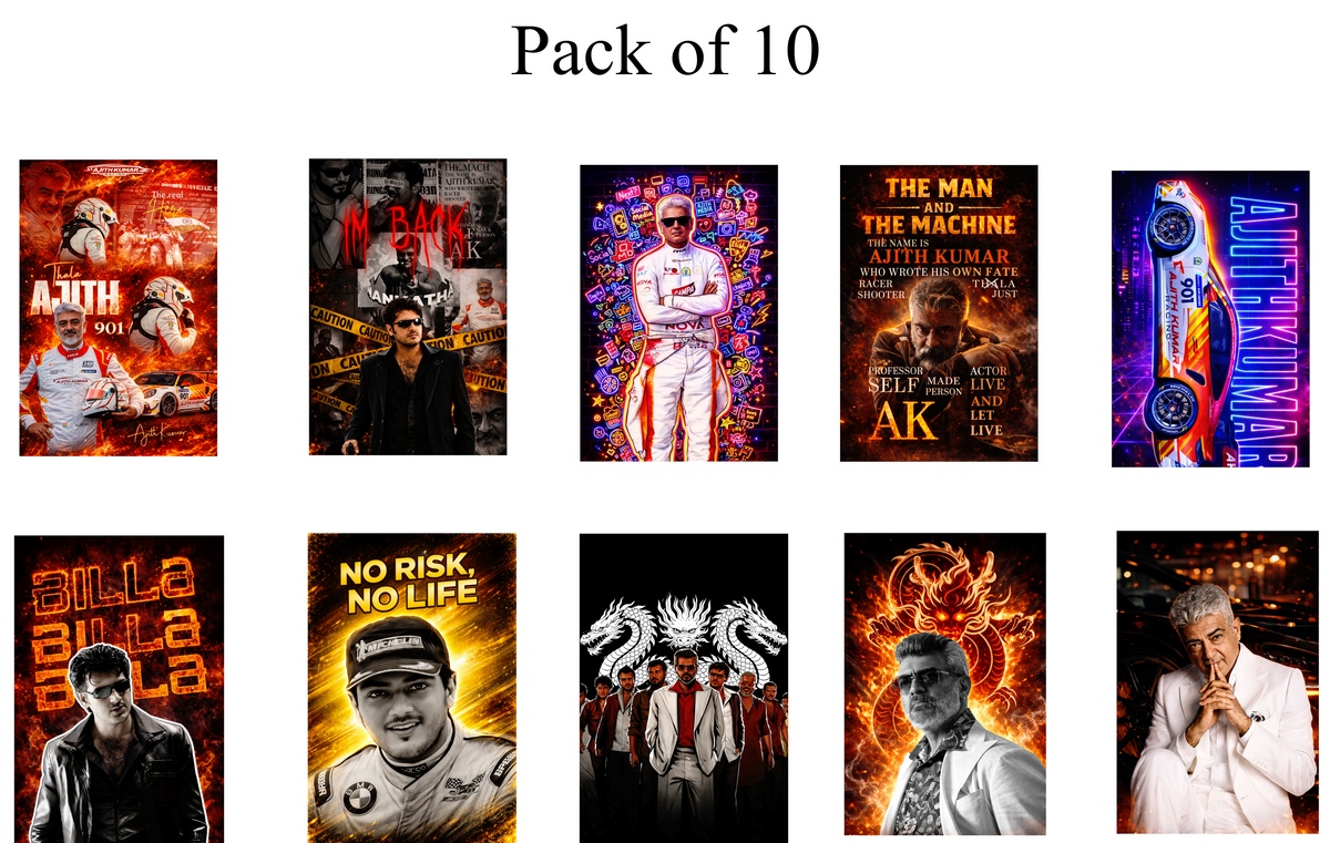Smeeps Ajith Kumar A4 Wall Poster Set – 29.7 × 21 cm (11.69 × 8.27 Inch) Premium Art Print | 300 GSM Thick Paper | NOT GUMMING | Waterproof UV Resistant Wash Proof | Pack of 10
